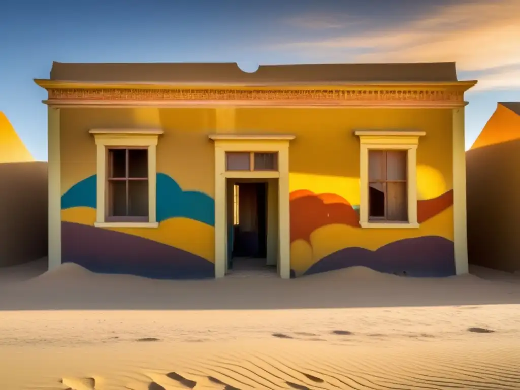 Artistas reviven Kolmanskop Namibia con vibrantes murales en edificios abandonados, creando un impactante contraste de desolación y arte.