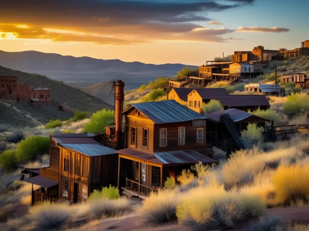 Un atardecer dorado ilumina el pueblo fantasma de Jerome, Arizona, revelando su belleza nostálgica y su historia minera.