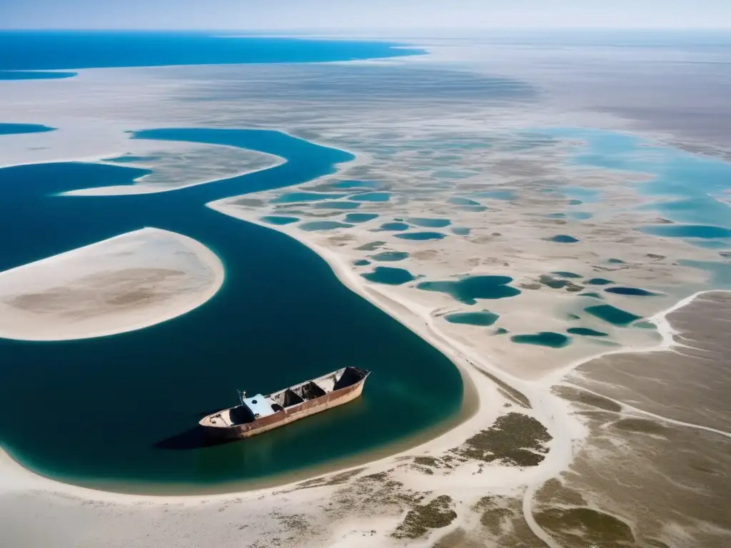 Barcos abandonados en el lecho seco del Mar Aral en Kazajistán, un paisaje desolador que muestra la impactante huella ambiental.