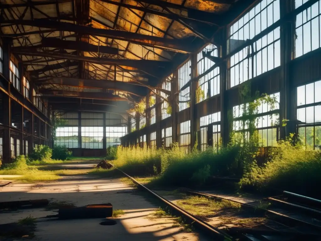 Explora la belleza desolada de una fábrica abandonada, donde la naturaleza reclama su espacio. <b>Un ambiente cautivador que invita a reflexionar sobre el turismo en lugares abandonados.