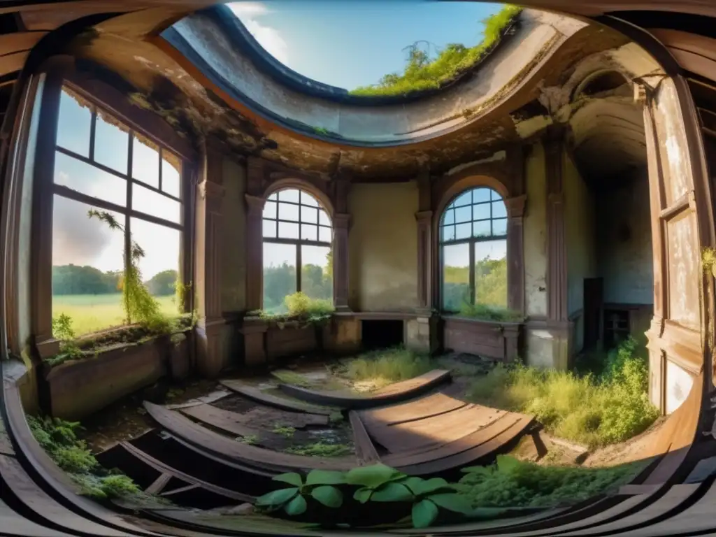 Explora la belleza fantasmal de un edificio abandonado en esta fotografía esférica de lugares abandonados en 8k.