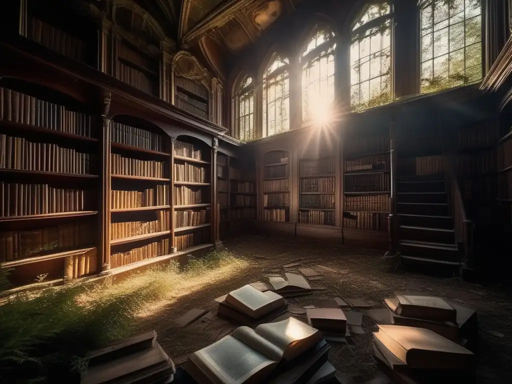 Explora la belleza melancólica de una biblioteca abandonada en un lugar remoto. <b>Un espacio olvidado que inspira misterio y potencial para proyectos literarios lugares deshabitados.