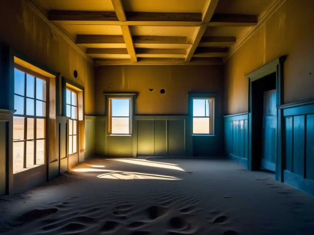 Explora la belleza melancólica de la ciudad fantasma de Kolmanskop en Namibia, con sus interiores abandonados y llenos de arena.