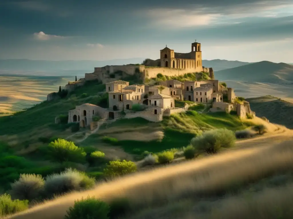 Explora la belleza melancólica de Craco, Italia, ciudad fantasma, con sus edificios de piedra derrumbados y vegetación salvaje.