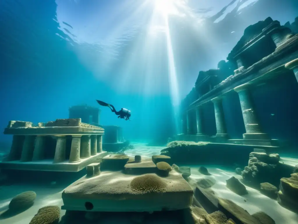Ruinas antiguas de ciudad sumergida: exploración moderna del océano