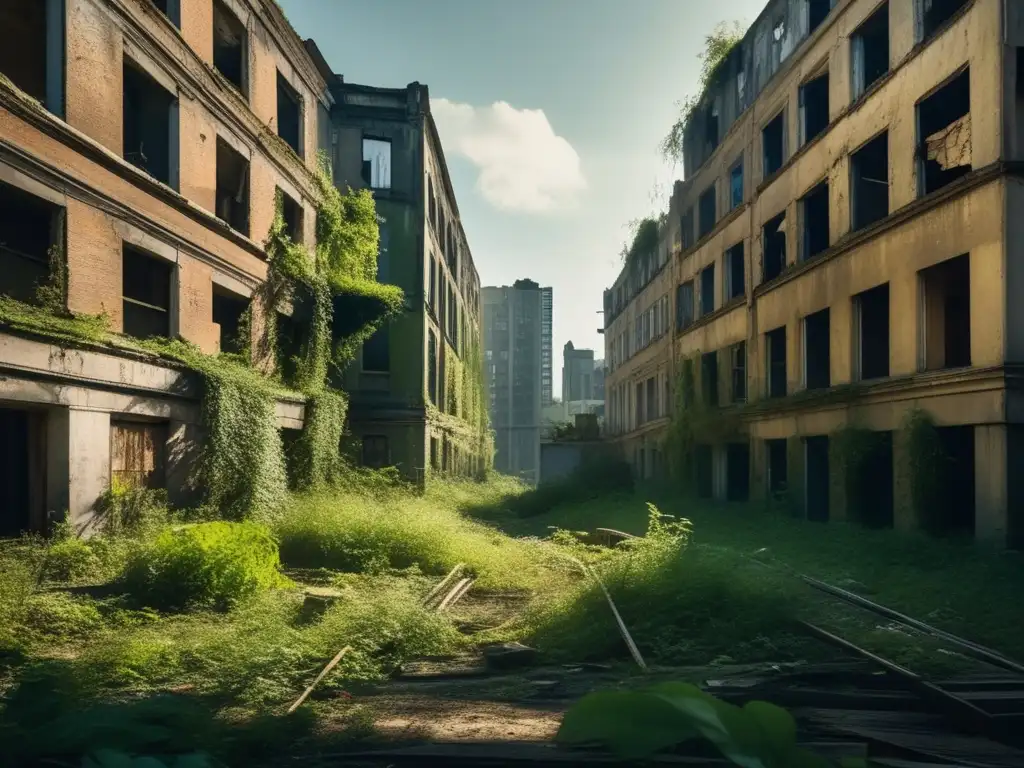 Una ciudad abandonada y cubierta por la vegetación, evocando misterio y el paso del tiempo. <b>Perfecta para investigación ciudad abandonada antes visita.