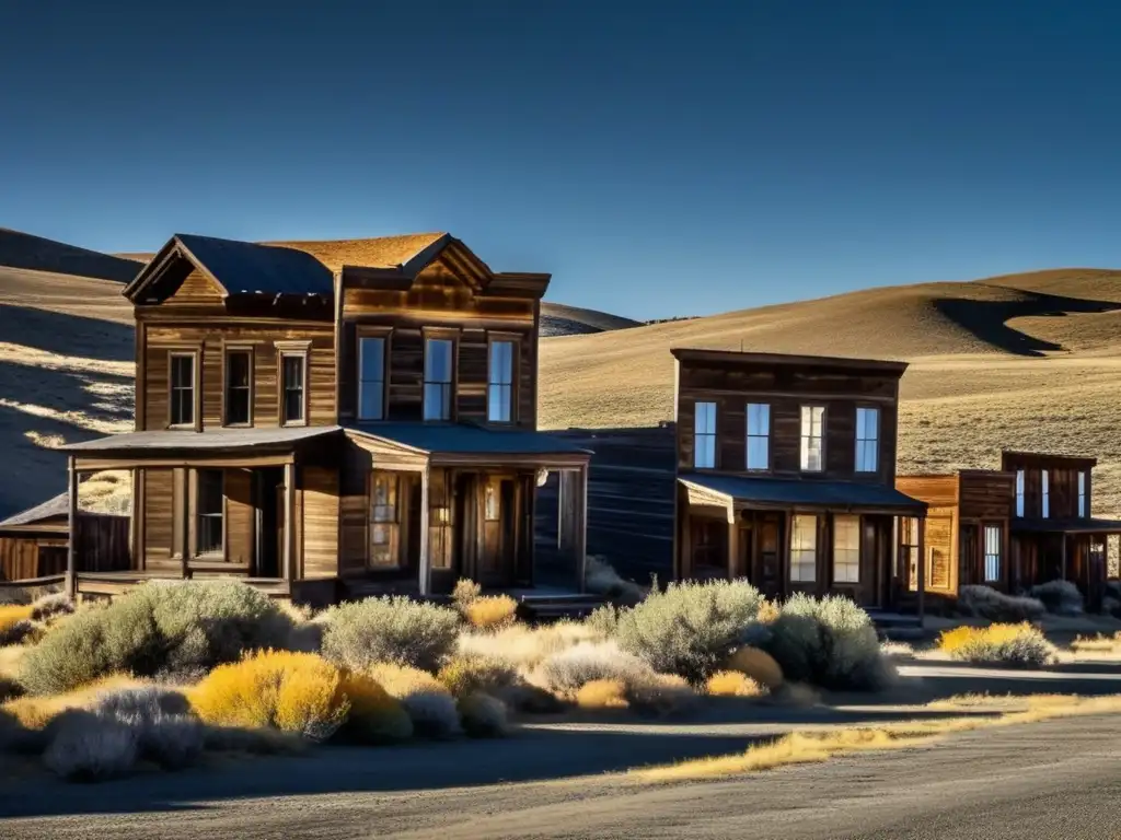 Explora la ciudad fantasma Bodie California, con sus edificios abandonados y calles desiertas, capturando la misteriosa belleza de su pasado olvidado.