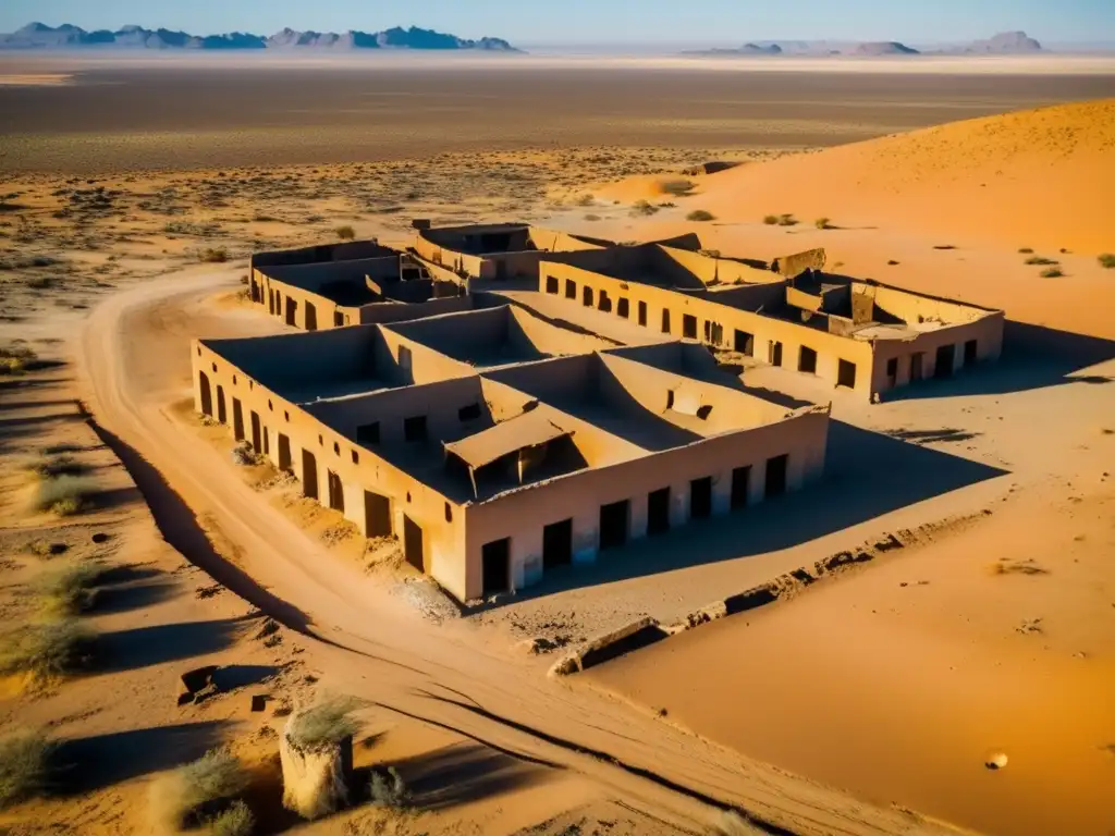 Oranjemund: El legado abandonado del cautivador desierto de Namibia La ciudad fantasma de Oranjemund, Namibia: ruinas mineras bajo el sol del desierto, un recordatorio de tiempos pasados.