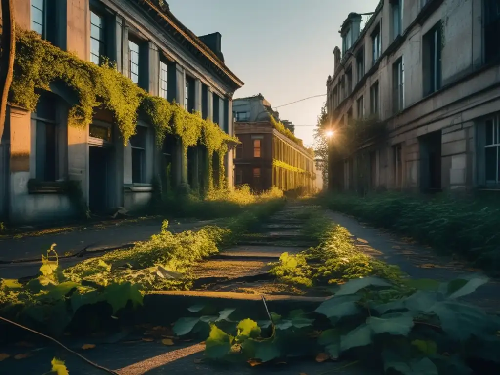 Ciudades abandonadas desastre Fukushima: Imagen melancólica de calles superpobladas, ahora desiertas y cubiertas por la naturaleza.