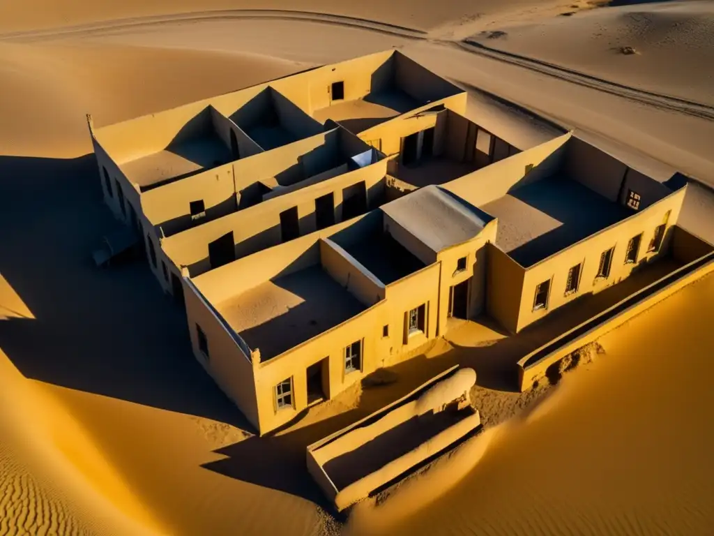 Kolmanskop: la belleza inquietante de un pueblo minero abandonado Kolmanskop, ciudad fantasma de diamantes, muestra la belleza inquietante de un pueblo abandonado en el desierto al atardecer.