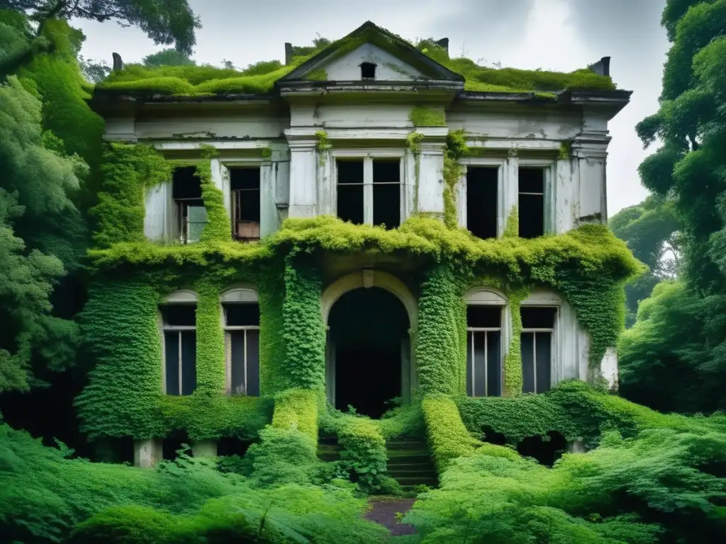 Un edificio abandonado y cubierto por la naturaleza, evocando una belleza inquietante. Documentando lugares abandonados para preservar memoria.