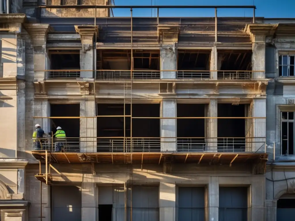 Un equipo restaura con esmero un edificio abandonado, mostrando la restauración de edificios abandonados con sutileza y determinación.