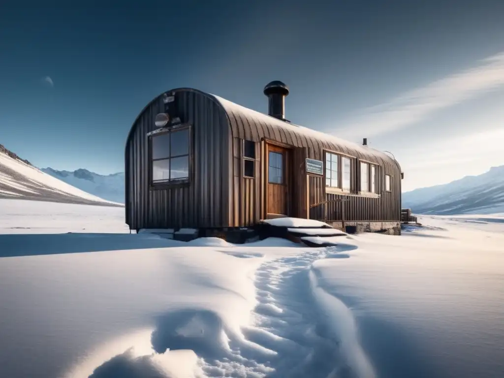 Una estación de investigación abandonada emerge entre la nieve, evocando historias de soledad y misterio en paisajes remotos.