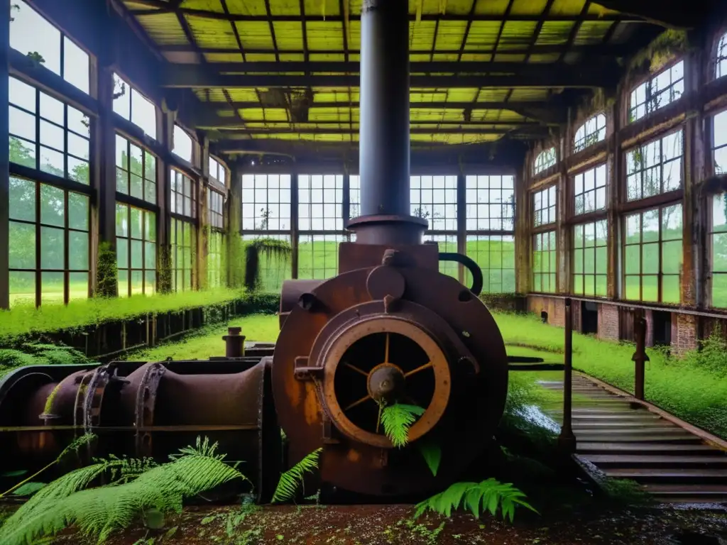 Una estación de bombeo abandonada en los pantanos de Louisiana, cubierta de musgo y rodeada de naturaleza. <b>Una belleza melancólica.