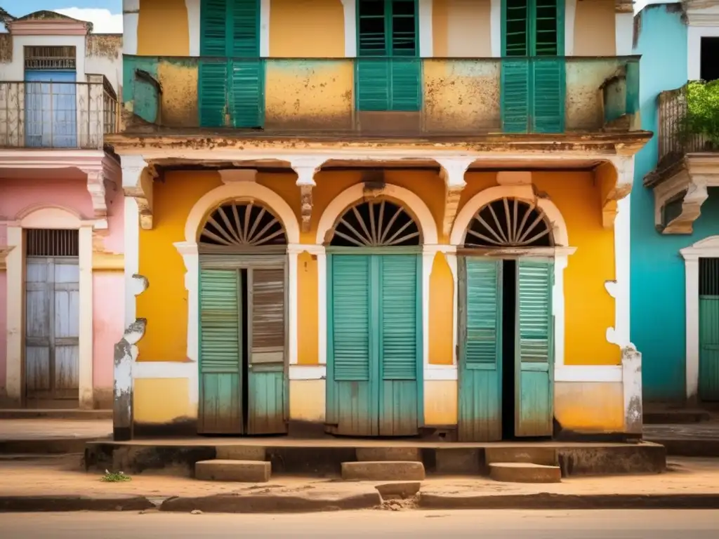 Exploración abandonada: detallada foto de la arquitectura colonial en descomposición en la Isla de Mozambique, evocando belleza y abandono histórico.