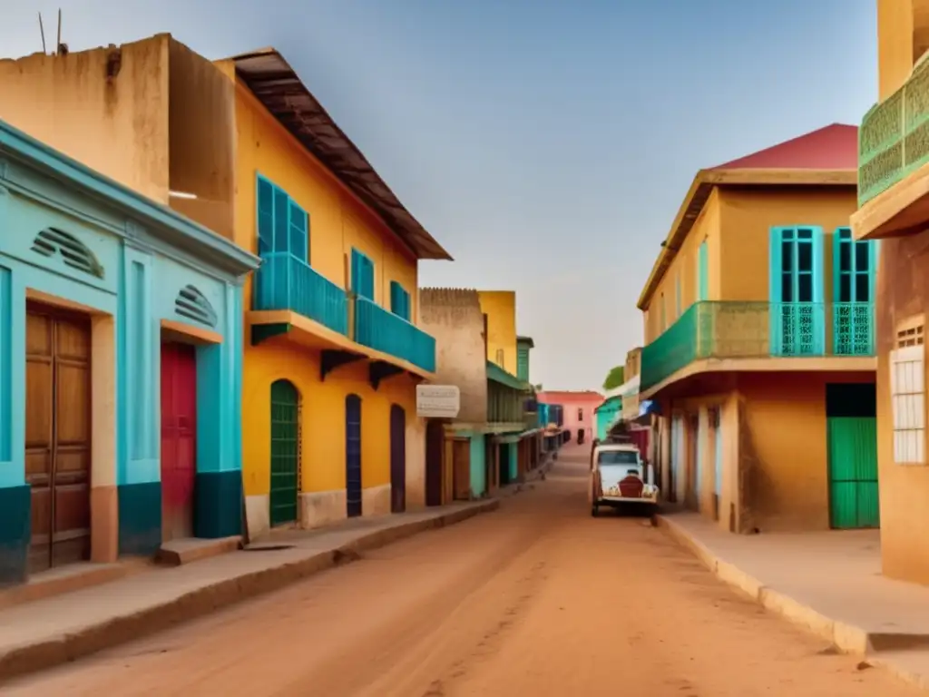 Calles coloniales de Saint-Louis du Sénégal al atardecer Exploración de calles coloniales en Saint-Louis du Sénégal al atardecer, evocando misterio y nostalgia.