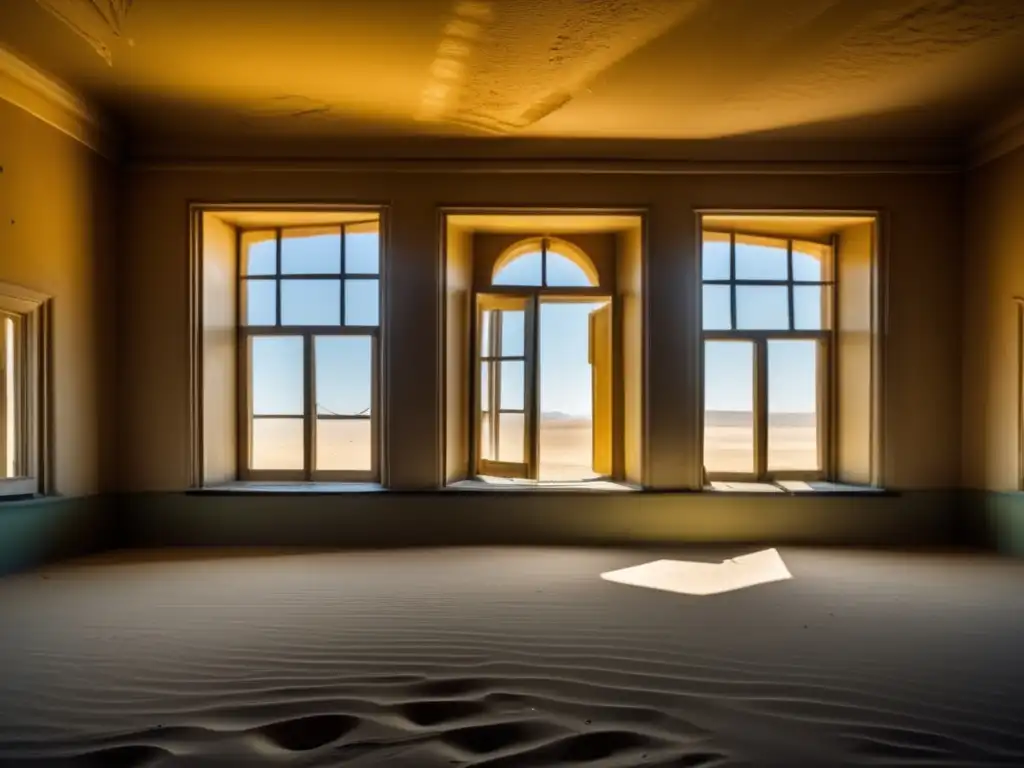 La belleza fantasmal de Kolmanskop en el Desierto de Namibia Exploración de la ciudad fantasma de Kolmanskop en el desierto de Namib, capturando su belleza y atmósfera inquietante.