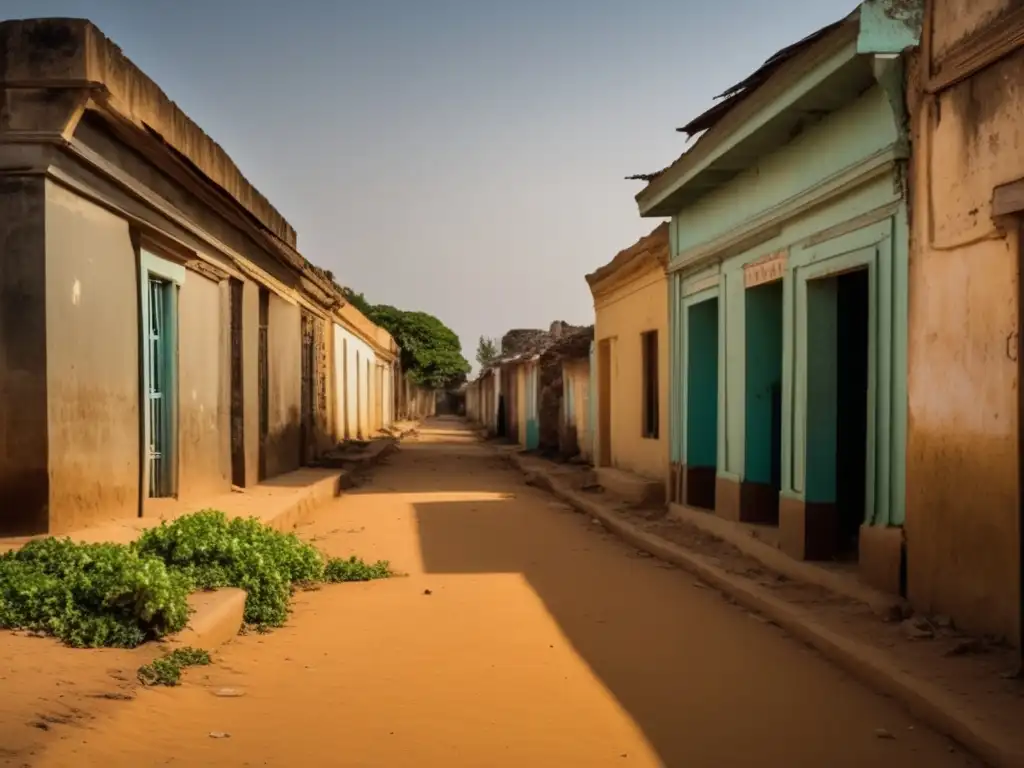 Calles abandonadas de Saint-Louis du Sénégal: belleza misteriosa Exploración de ciudades fantasma abandonadas: Calles desiertas y arquitectura colonial de Saint-Louis du Sénégal, envueltas en misterio y belleza.