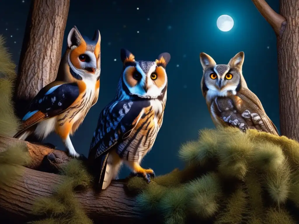 Exploración nocturna: cautivadora imagen de animales nocturnos en un bosque iluminado por la luna, captada con cámaras infrarrojas.