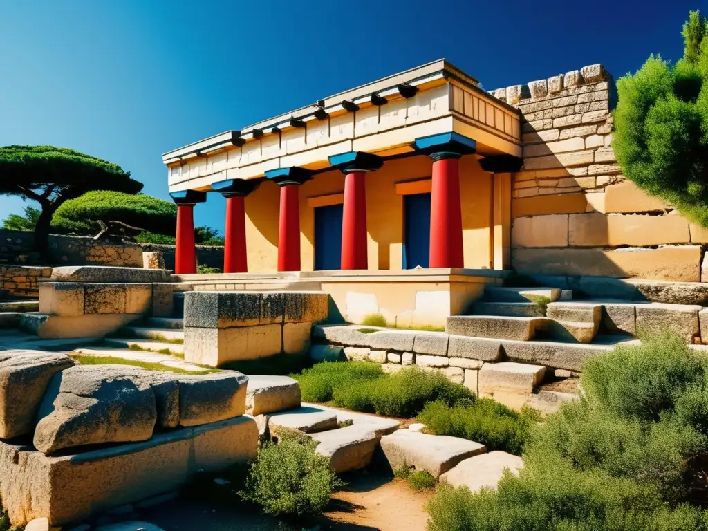 Exploración de las ruinas de Knossos en Creta: la belleza y el abandono se entrelazan en esta imagen de la antigua arquitectura en ruinas.