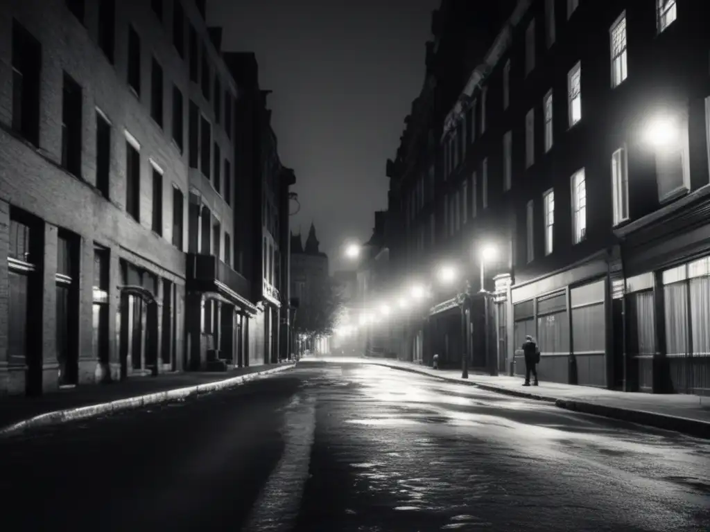 Exploración urbana en blanco y negro con la atmósfera misteriosa de la noche. <b>Una figura sostiene una cámara de visión nocturna urbana.