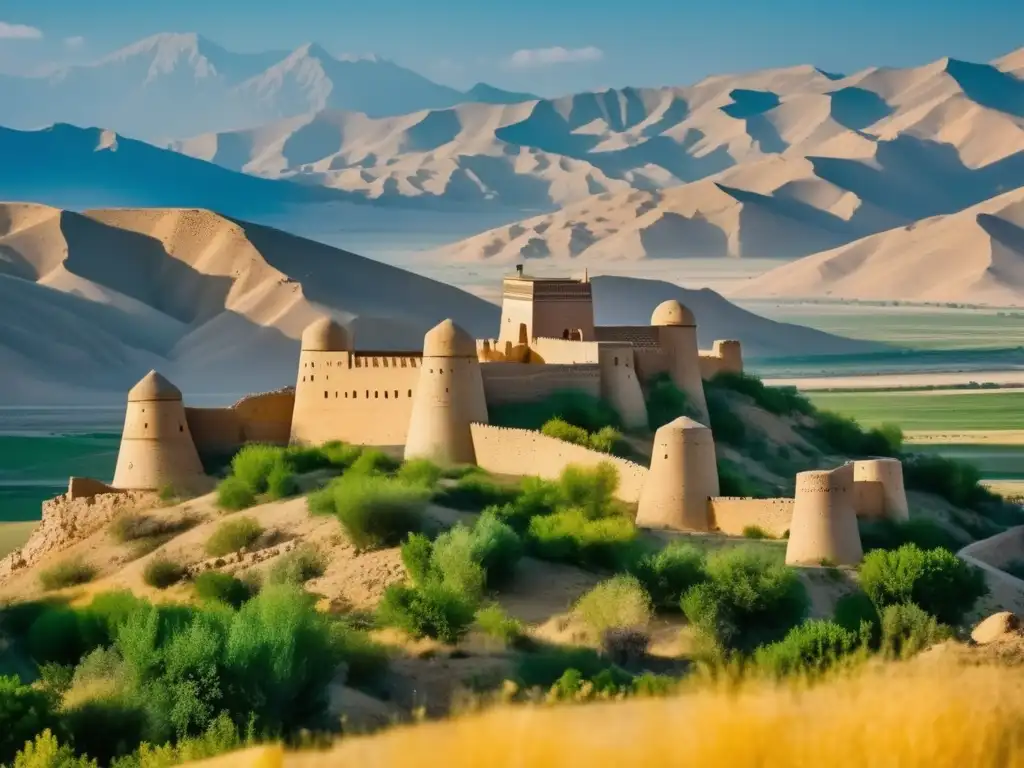 Exploradores asombrados frente a una antigua fortaleza Sogdiana en Uzbekistán.