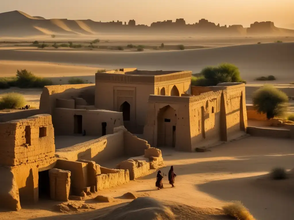 Exploradores en las ruinas antiguas de Balkh, Afganistán, iluminadas por el cálido sol poniente. <b>La historia palpita en la ciudad fantasma.