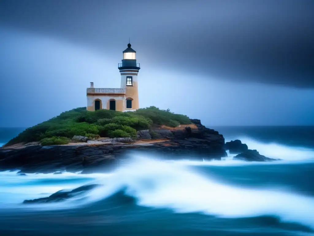 Un faro abandonado en Isla de Culebra, envuelto en misterio y leyendas, evocando la atmósfera aislada y enigmática de la isla.