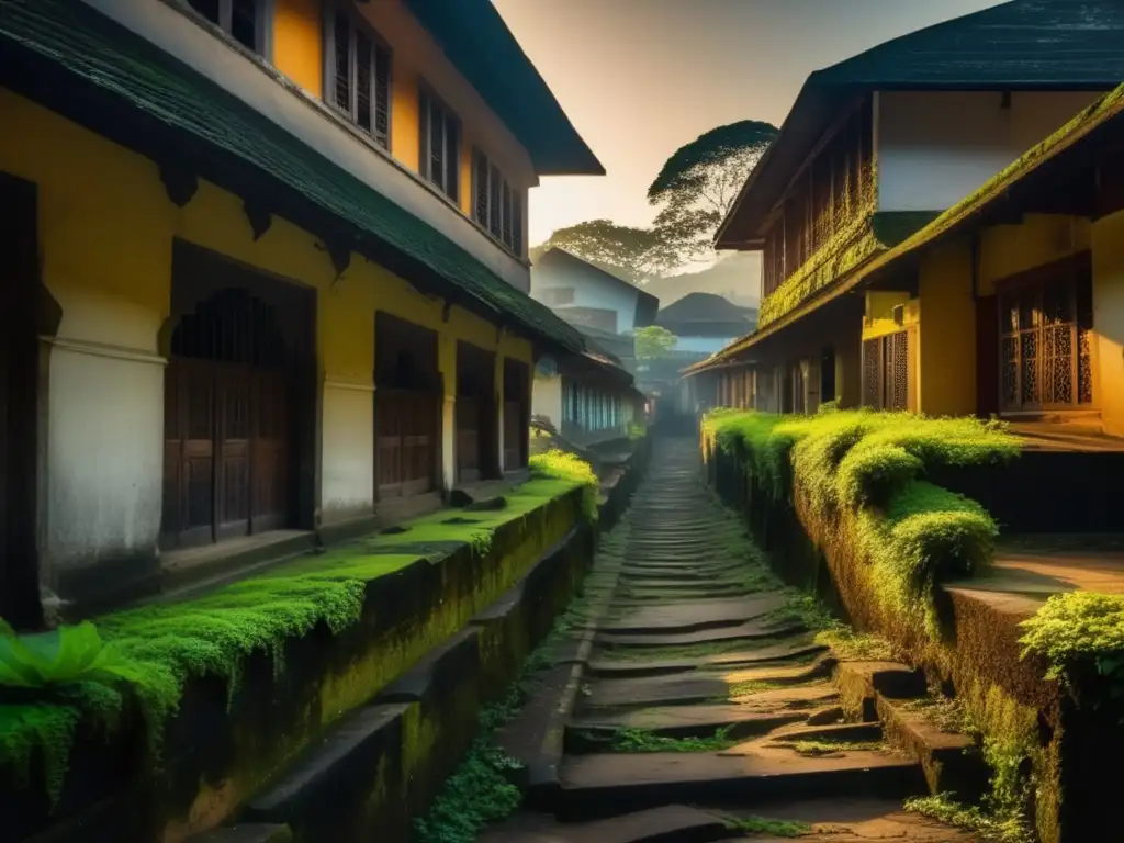 Un hermoso atardecer en las abandonadas calles de Kandy, Sri Lanka, evocando un místico abandono en la ciudad santa.