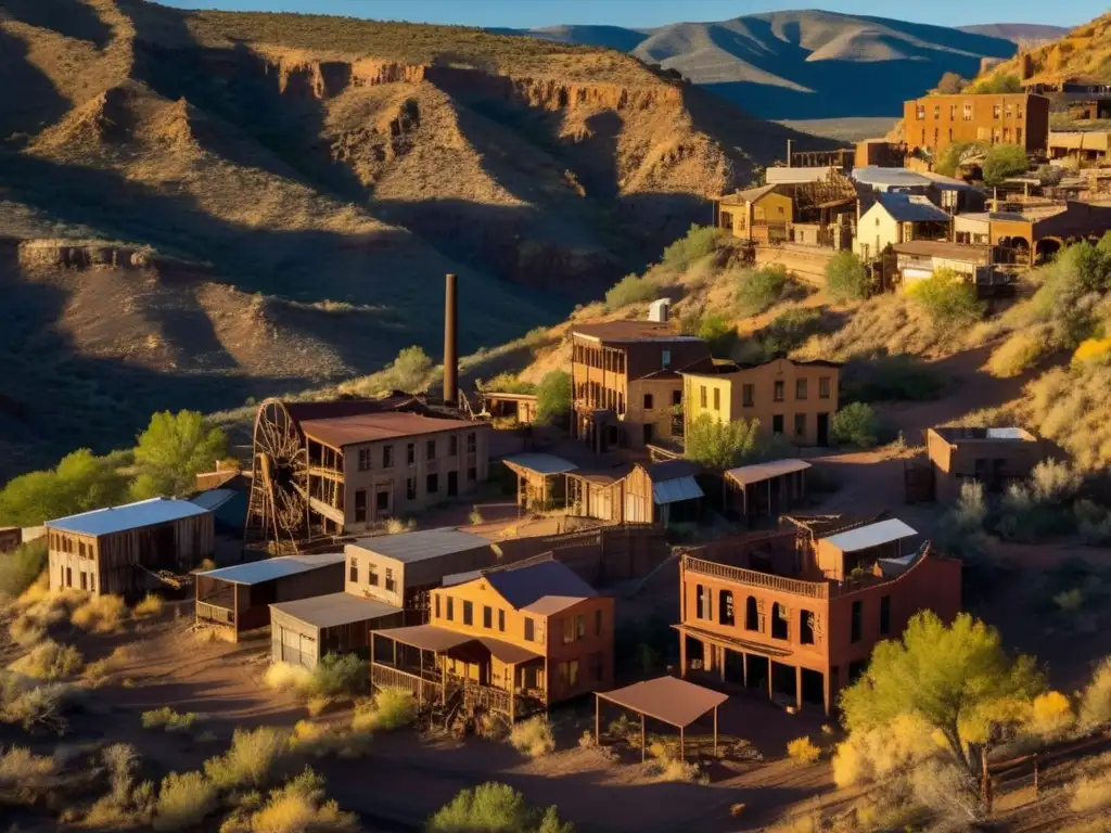 Explora la historia y la belleza de los pueblos mineros abandonados en Arizona a través de esta impactante fotografía aérea de Jerome al atardecer.