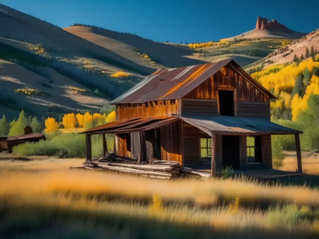 Explora las historias de la ciudad fantasma Colorado con esta fotografía de Pannequin, capturando su belleza decadente y paisaje vibrante en 8k.