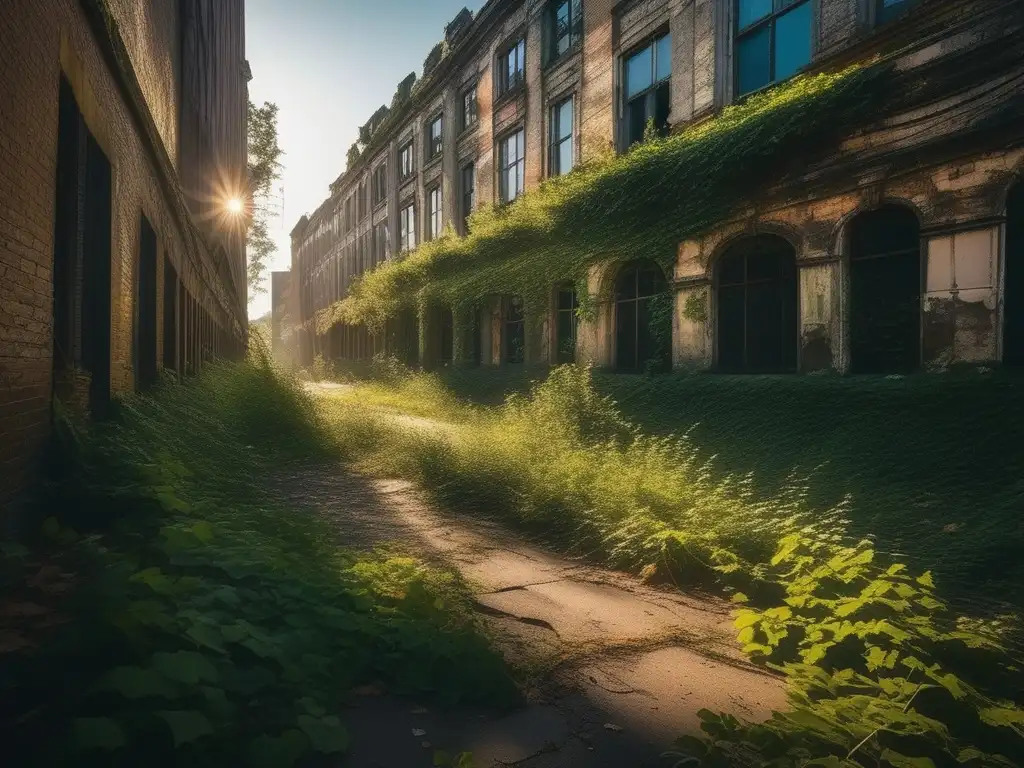 La imagen muestra la belleza inquietante de una ciudad abandonada, con la naturaleza reclamando sus restos. <b>Conservación restos ciudades abandonadas.