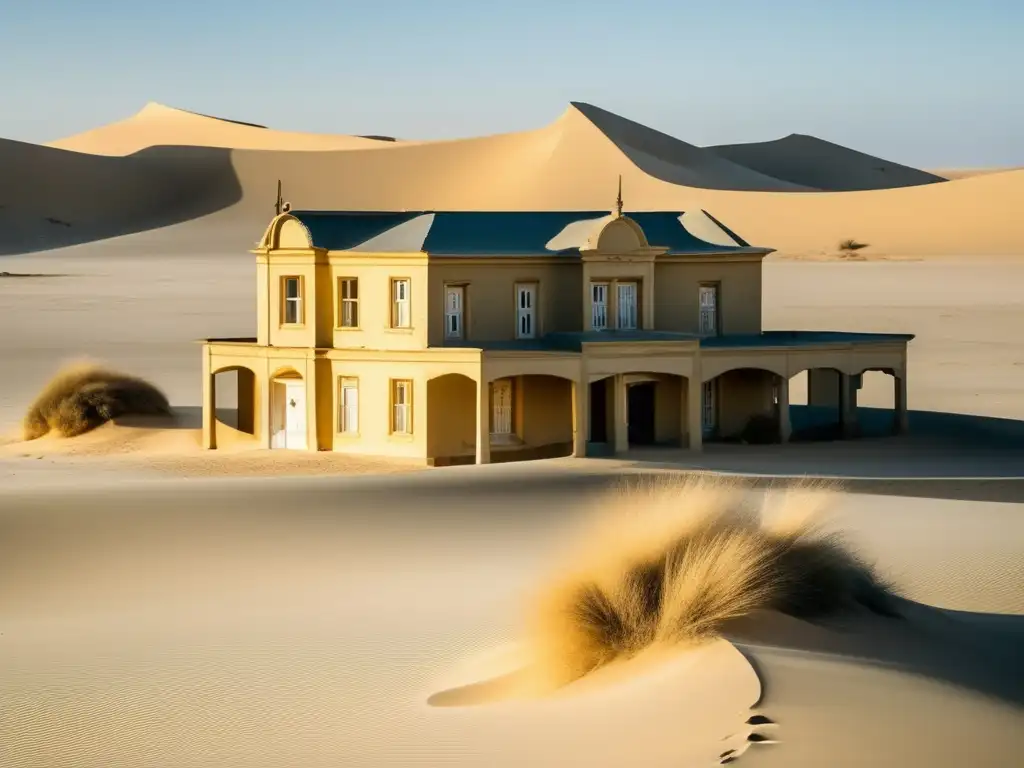 La imagen muestra la transformación de Kolmanskop, una ciudad fantasma con historia, invadida por las dunas del desierto de Namib.