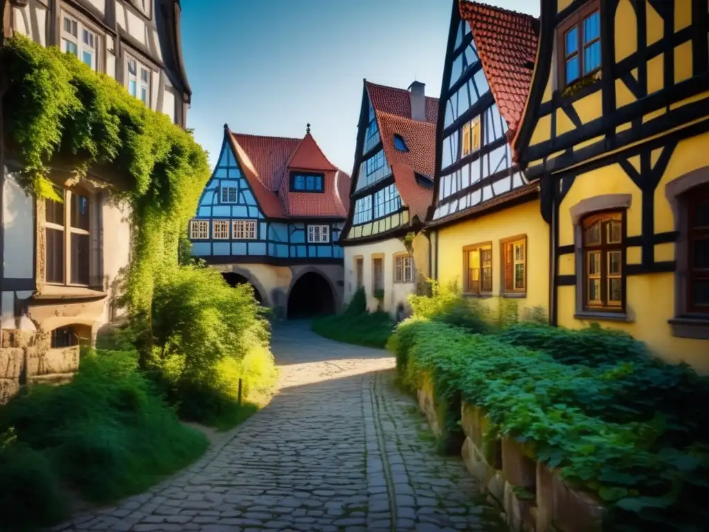 La imagen muestra la exploración de la ciudad fantasma Quedlinburg, con su arquitectura histórica y la naturaleza reclamando el paisaje urbano.