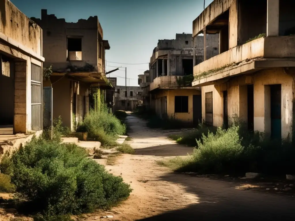 Imagen impactante del abandono de Famagusta, Chipre. Calles desiertas, edificios en ruinas y vegetación desbordante crean una atmósfera desoladora.