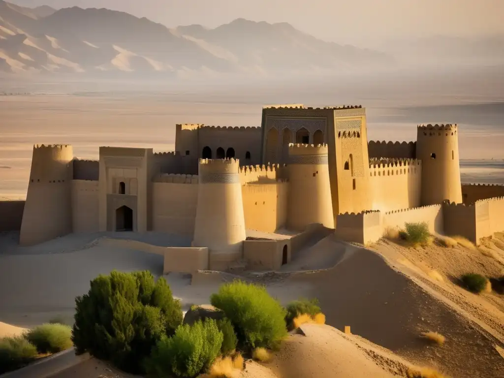 Una impactante imagen de la ciudadela de Bam Irán abandonada, con muros desgastados, estructuras en ruinas y una atmósfera desolada, pero hermosa.