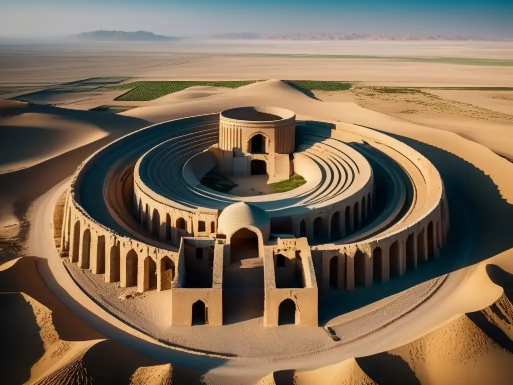 Una impresionante imagen en 8k de las antiguas ruinas de Merv en Turkmenistán, mostrando los detalles arquitectónicos de la ciudad fantasma.