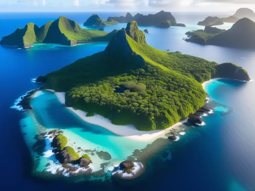 Un increíble paisaje de islas abandonadas en Oceanía, resaltando la preservación de la naturaleza y su misterio.