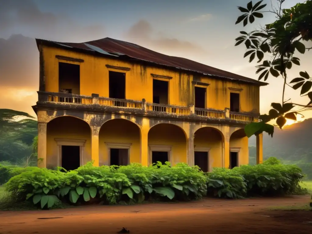 La majestuosidad olvidada de un edificio colonial en Sierra Leona, atrapada por la naturaleza. <b>Edificios olvidados en Sierra Leona.