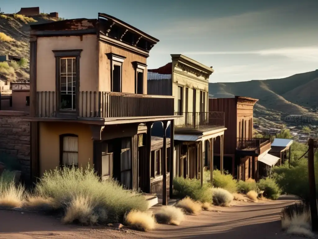 Explora la melancolía del pueblo fantasma de Jerome, Arizona, con sus fachadas desgastadas y calles vacías.