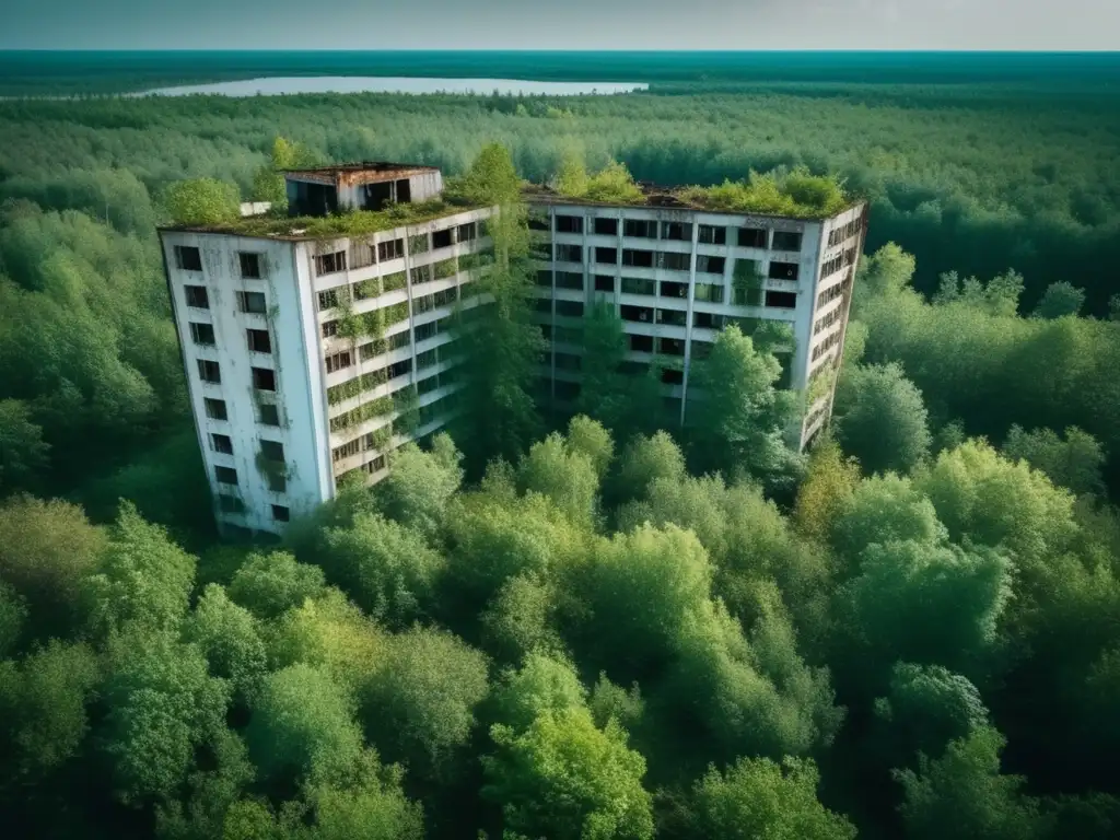 La naturaleza reclama la ciudad abandonada de Pripyat, preservar el legado de ciudades abandonadas. <b>Una escena conmovedora de desolación y esperanza.