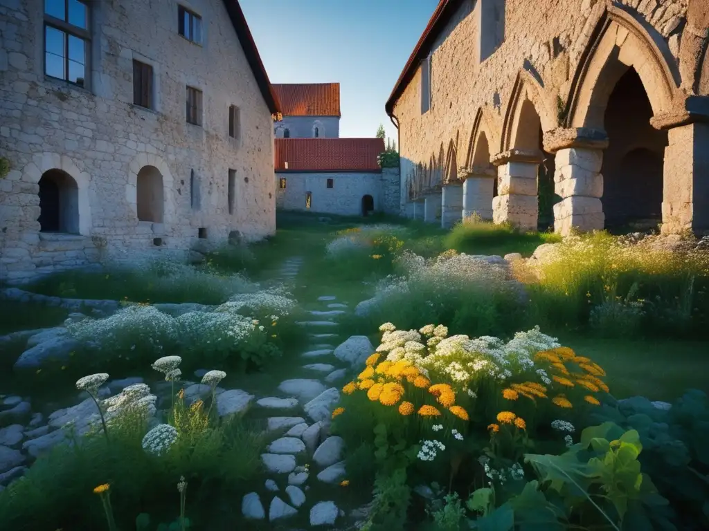 Un paisaje misterioso de la ciudad medieval de Visby, Suecia. <b>Ruinas, luz suave y naturaleza conquistando el lugar.