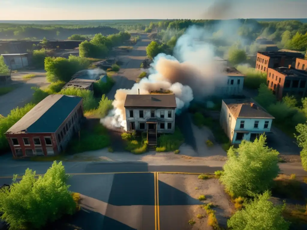 Un paisaje postapocalíptico en Centralia, pueblo americano cuyo subsuelo arde, con humo espeso y atmósfera misteriosa.