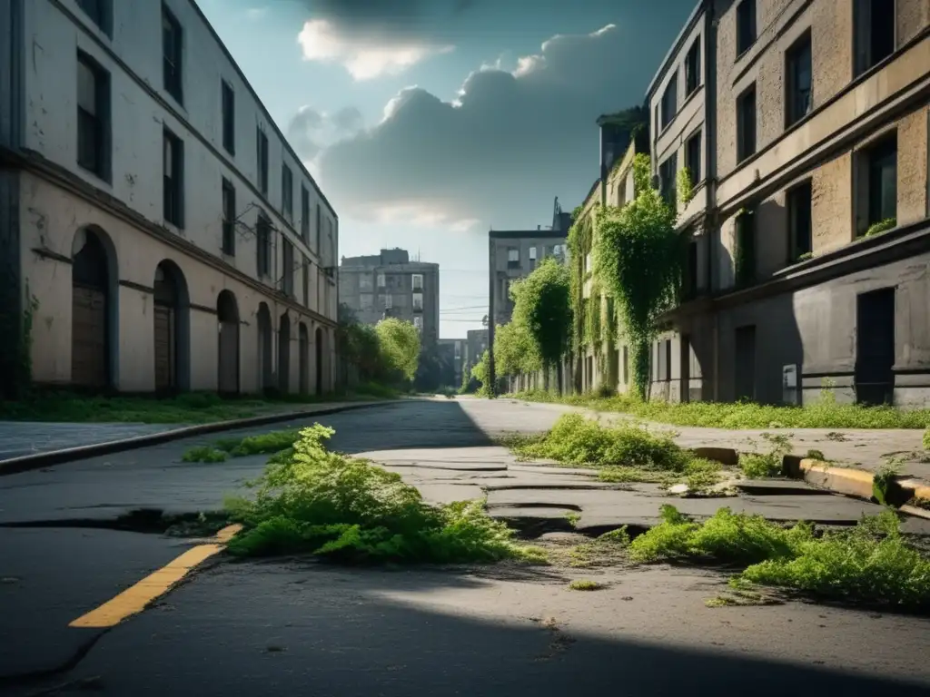 Un paisaje urbano abandonado y desolado, con naturaleza reclamando su lugar. <b>Conservar lugares abandonados desolación.