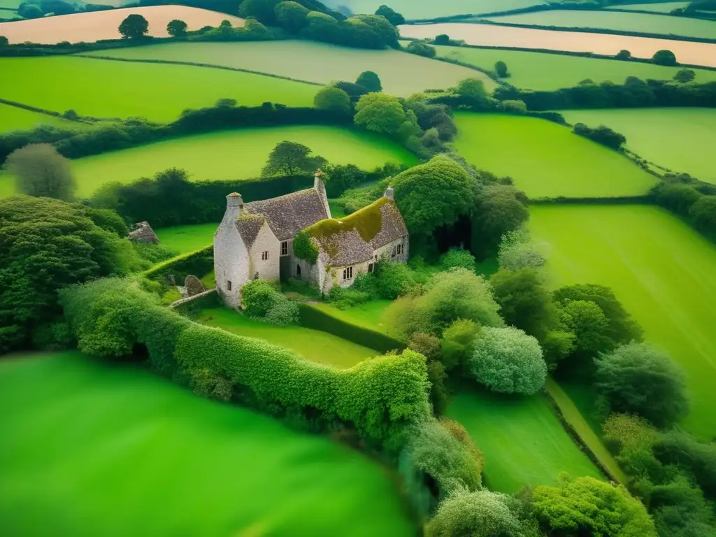 Un pueblo fantasma Tyneham, con ruinas cubiertas de vegetación en paisaje de Dorset. <b>Eerie y congelado en el tiempo.