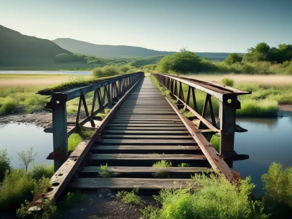 Un puente abandonado en una zona remota, mostrando deterioro y abandono, resalta el costo del abandono de infraestructura.