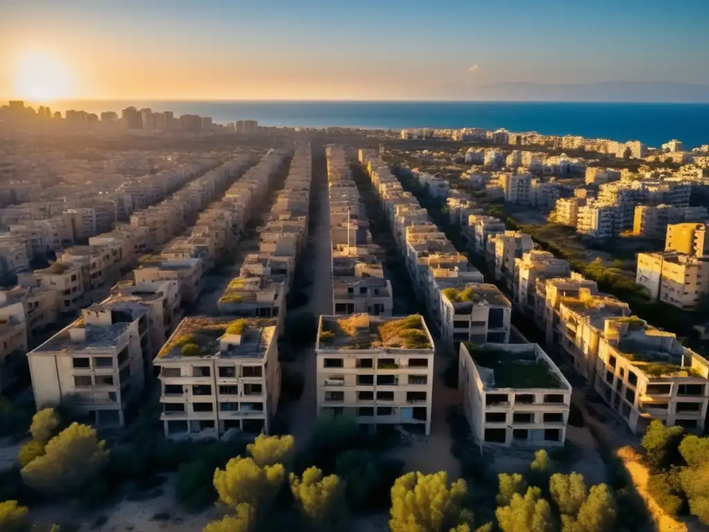 La reapertura de Varosha ciudad fantasma es capturada en esta impresionante imagen aérea, mostrando la belleza y la desolación del lugar al atardecer.