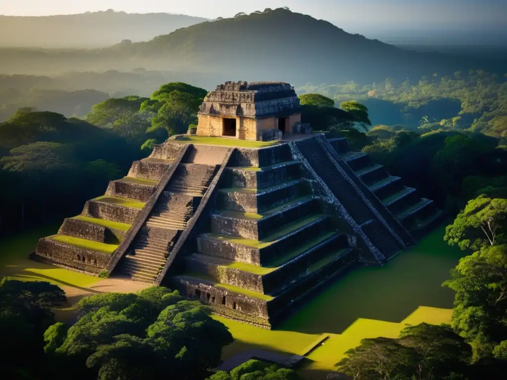 Descubriendo el reino maya abandonado en la majestuosidad de las ruinas de Copán, con detalles y sombras impresionantes.