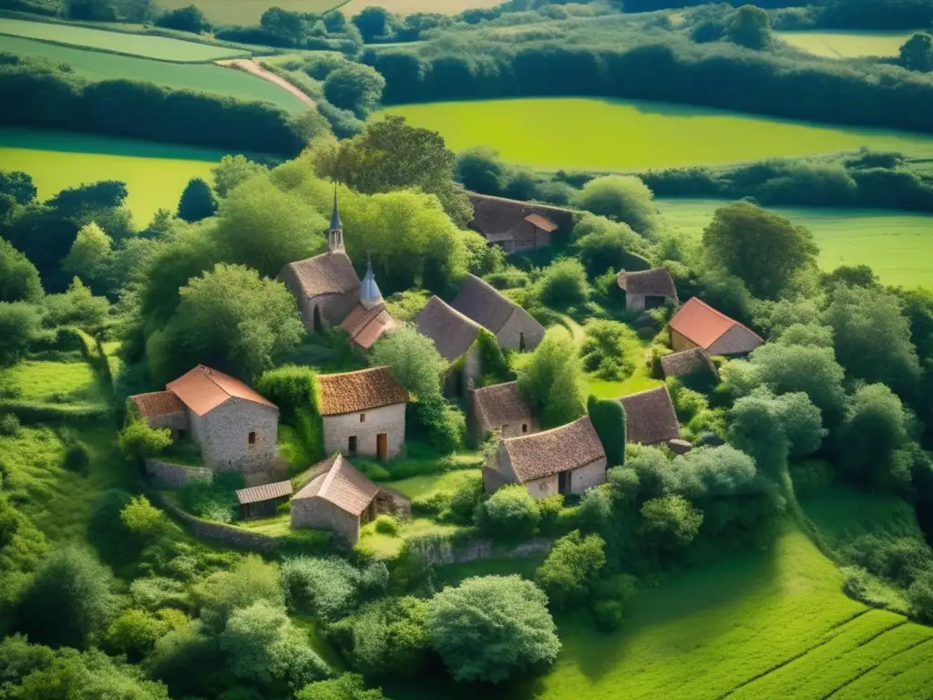 Un remoto y olvidado pueblo entre exuberante vegetación. <b>Calles empedradas, edificios centenarios, luz suave y colores vibrantes.</b> <b>Modelado 3D cartografía lugares olvidados.