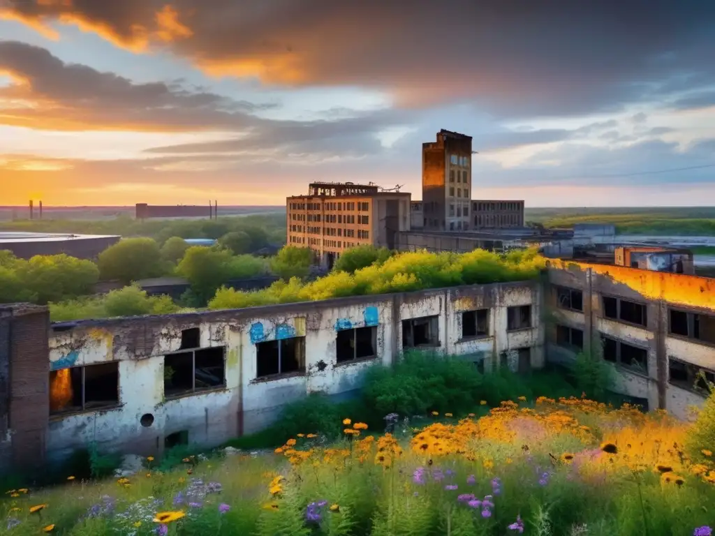 Restauración de espacios desolados: Hermosa combinación de naturaleza y decadencia en un paisaje urbano abandonado.